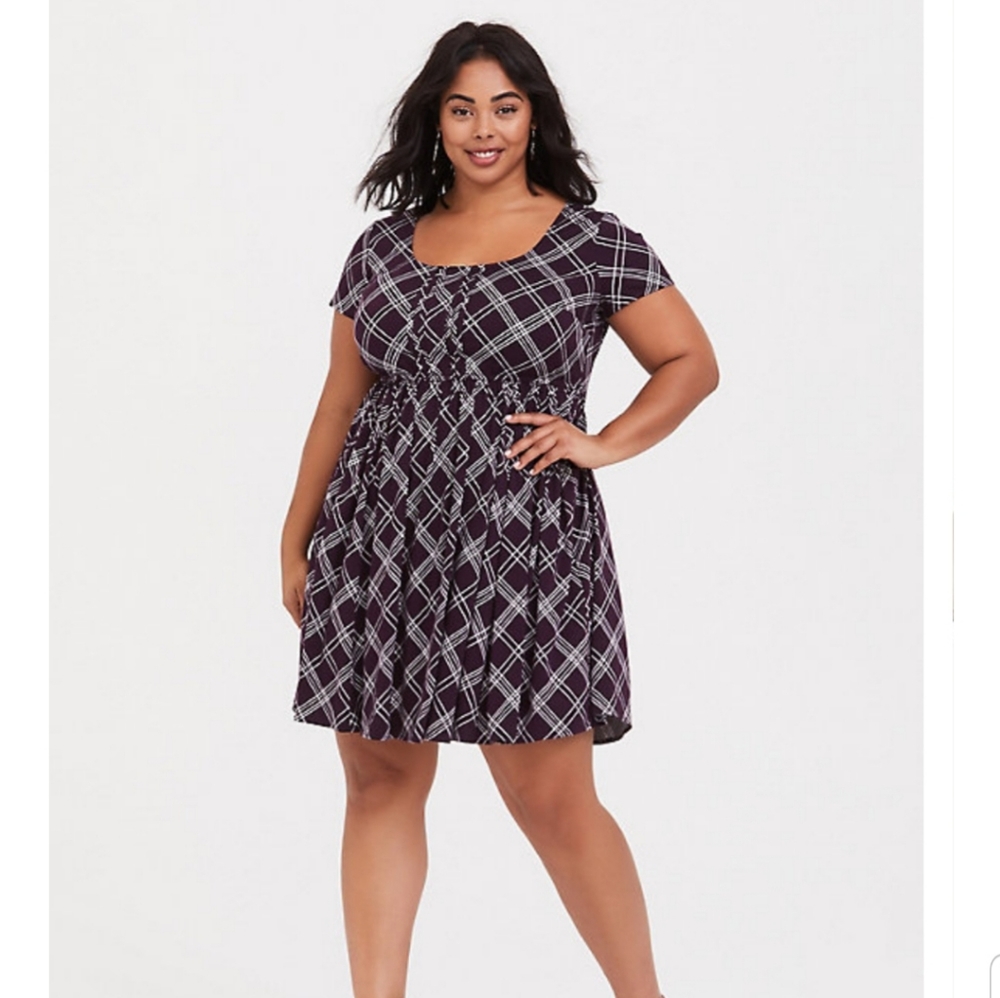 Purple plaid challis skater dress